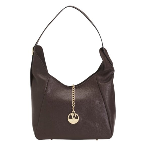 VALENTINA Made In Italy Leather Crescent Hobo With Zipper And Metal Charm - Picture 1 of 3